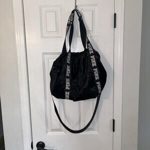 Victoria's Secret VS PINK Duffle Sport Gym Overnight Bag Black White Logo